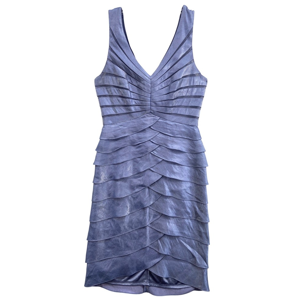 Adrianna Papell Dress Sz 6 Blue Tiered Mesh Sheath‎ Cocktail Party Formal